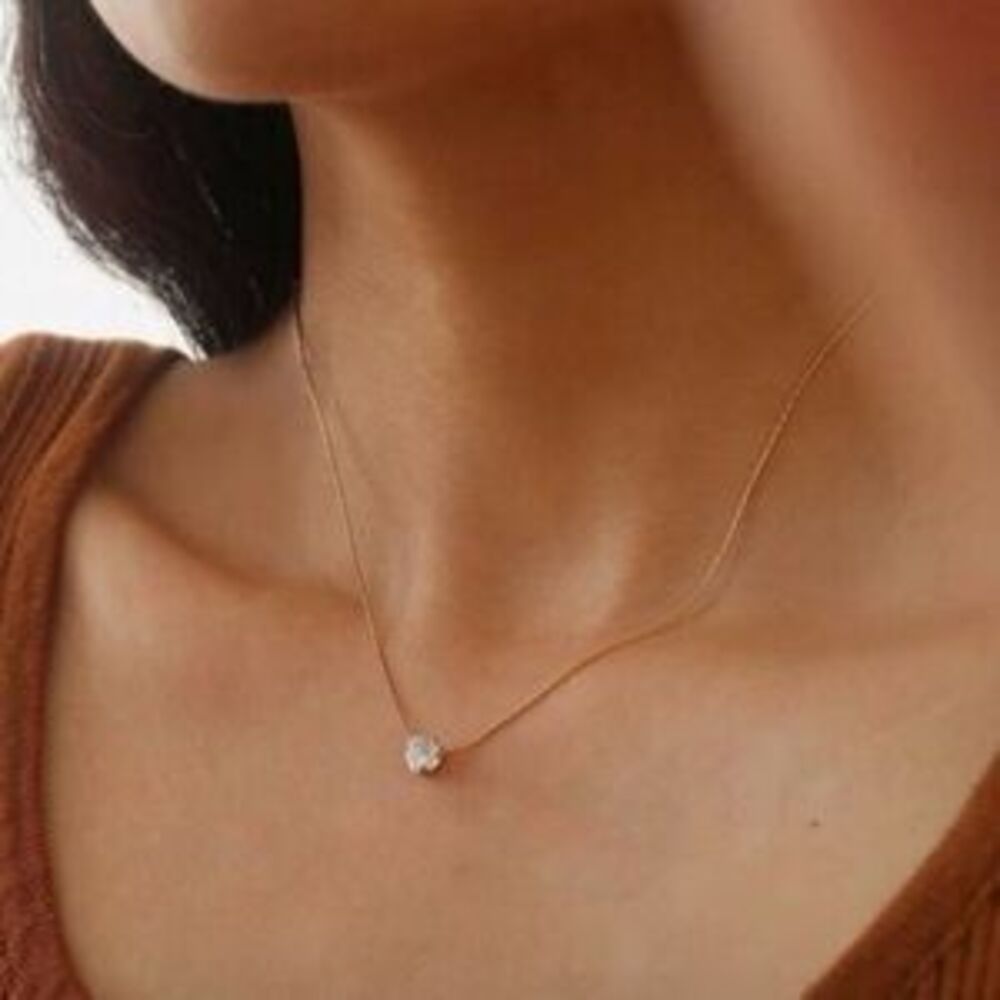 Gold Plated Stainless Steel CZ Solitaire Necklace Diamond Look Pendant